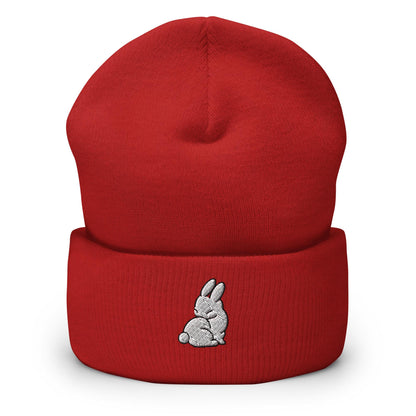 Rabbit Beanie, Handmade Cuffed Knit Unisex, Forestcore, Adult Winter Hat Cap Gift, Kawaii