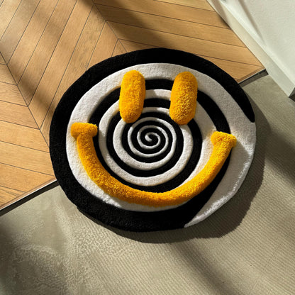 Handmade Tufted Smiley Face Rug: Hypnotic Spiral Design