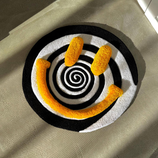 Handmade Tufted Smiley Face Rug: Hypnotic Spiral Design