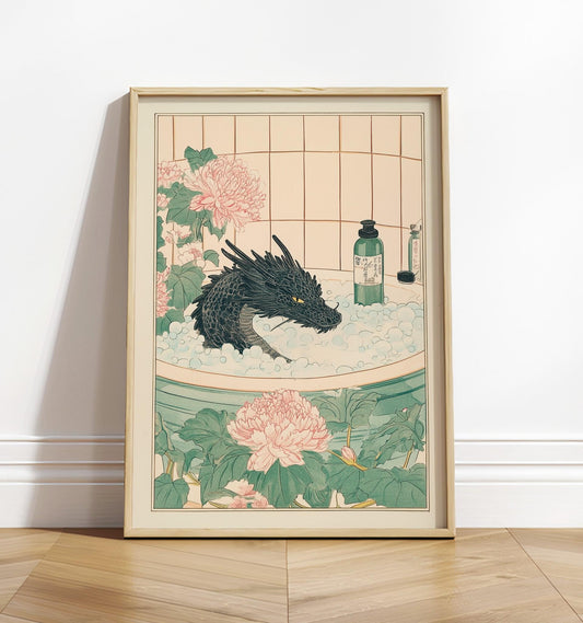 Black Dragon Bathroom Print: Japanese Ukiyo-e Art