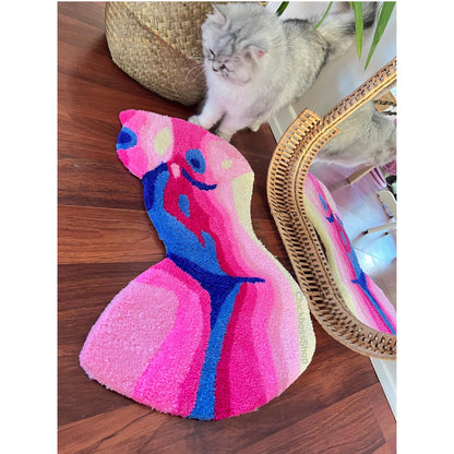 Woman Body Tufted Rug | Pink Abstract Female Tufted Rug | Handmade Aesthetic Decor Tufting Rug