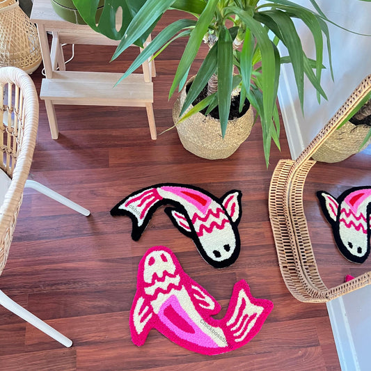 Handmade Pink Koi Fish Rug: Yin Yang Acrylic Accent Rug