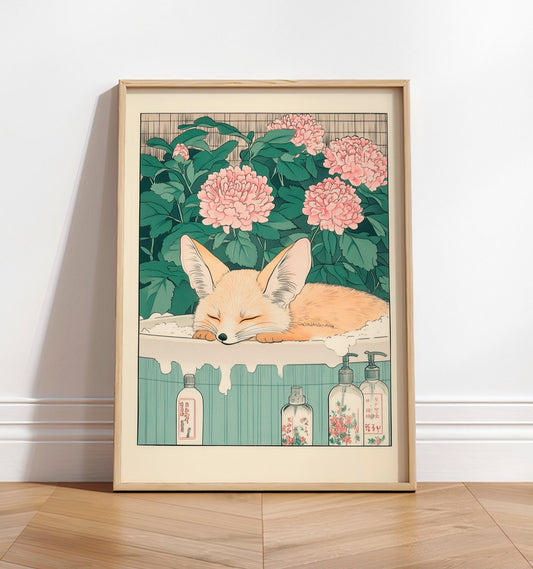 Fennec Fox Ukiyo-e Print: Japanese Bathroom Print