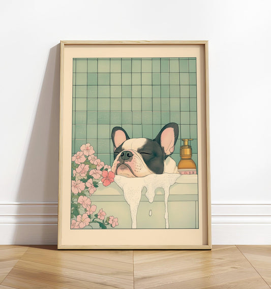 Boston Terrier Art Print: Japanese Ukiyo-e Style Bathroom Decor