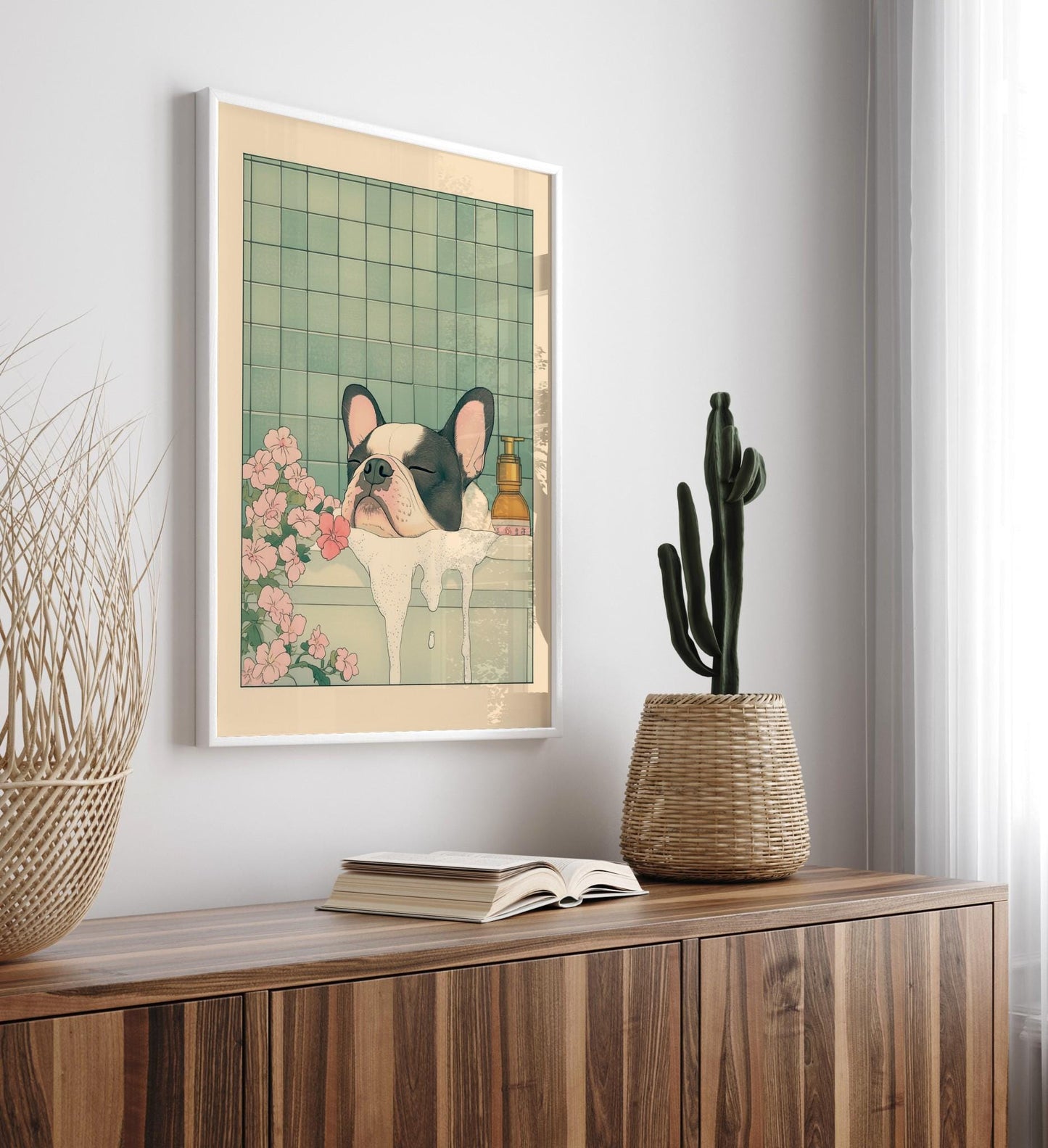 Boston Terrier Art Print: Japanese Ukiyo-e Style Bathroom Decor