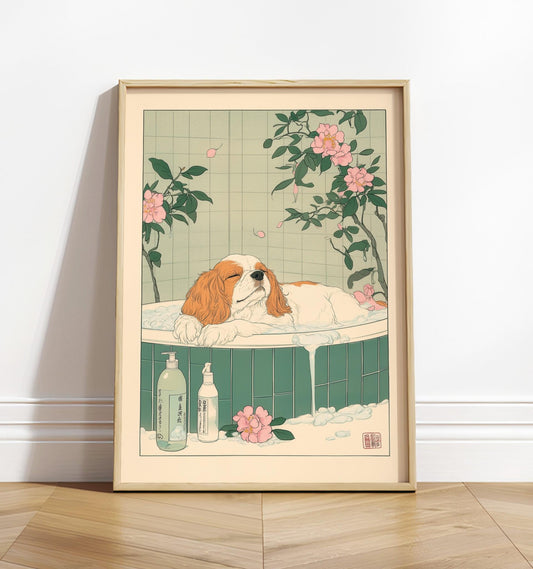 Cavalier King Charles Spaniel Bathroom Art Print: Ukiyo-e Wall Art