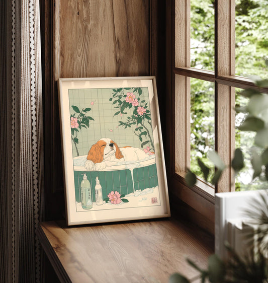 Cavalier King Charles Spaniel Bathroom Art Print: Ukiyo-e Wall Art