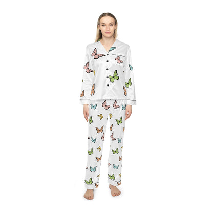 Butterfly Satin Pajamas Set, Women's Nightwear, Butterfly Print Pajama Set, Sleepwear Gift for Her, Satin Sleep Set, Women's Butterfly