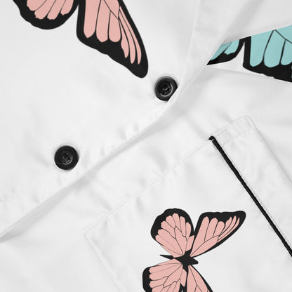 Butterfly Satin Pajamas Set, Women's Nightwear, Butterfly Print Pajama Set, Sleepwear Gift for Her, Satin Sleep Set, Women's Butterfly