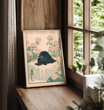 Ukiyo-e Poodle Art Print: Japandi Bathroom Poster