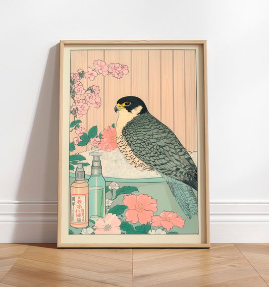 Peregrine Falcon Art Print: Ukiyo-e Japanese Style Bathroom Decor