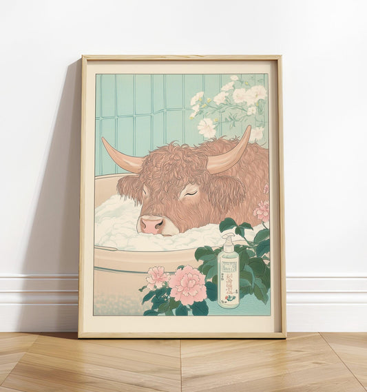 Highland Cow Print: Ukiyo-e Japanese Bathroom Art