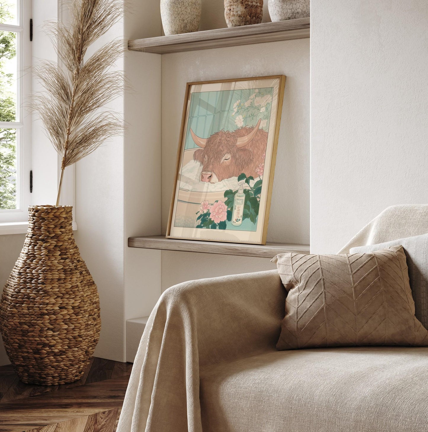 Highland Cow Print: Ukiyo-e Japanese Bathroom Art