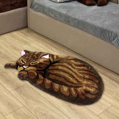 Cat Shape Rug for Children's Room Decoration Door Mat Gray Brown Living Room Bathroom Area Rug