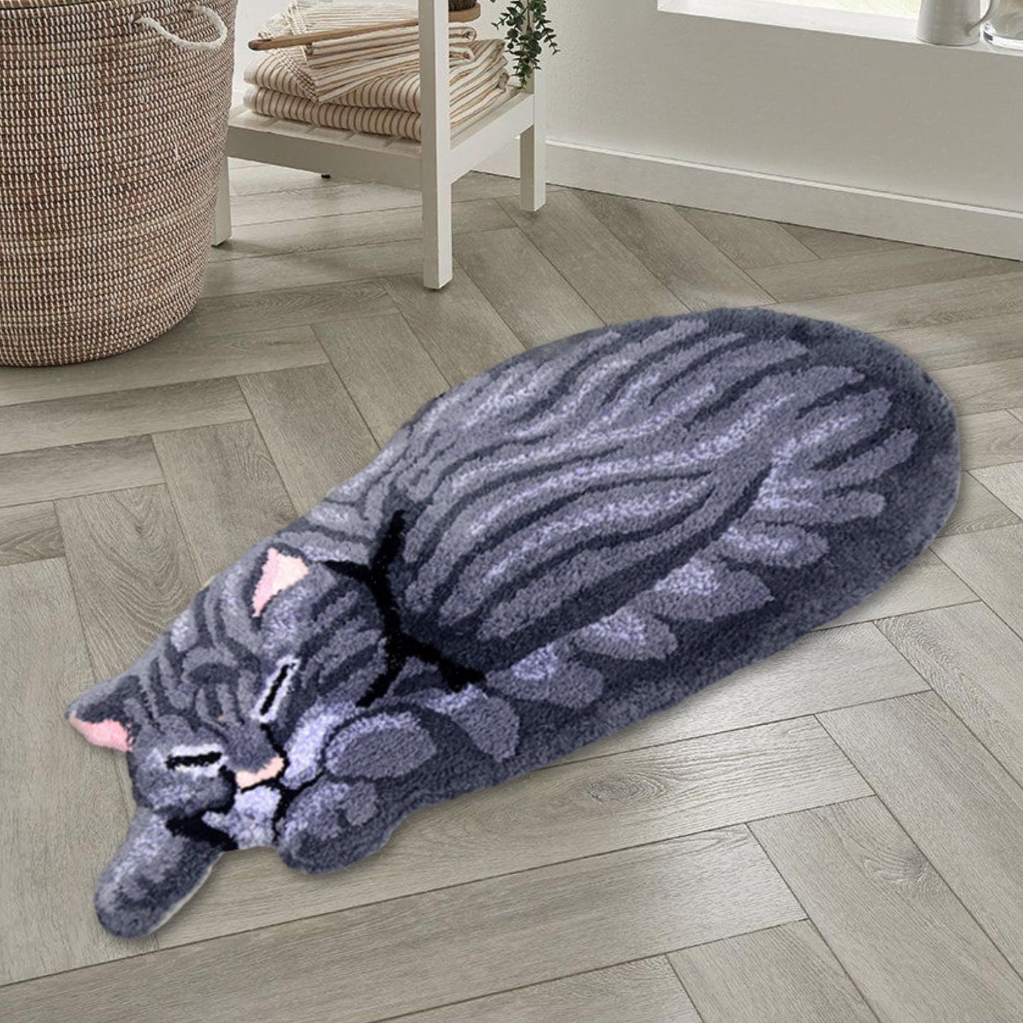 Cat Shape Rug for Children's Room Decoration Door Mat Gray Brown Living Room Bathroom Area Rug