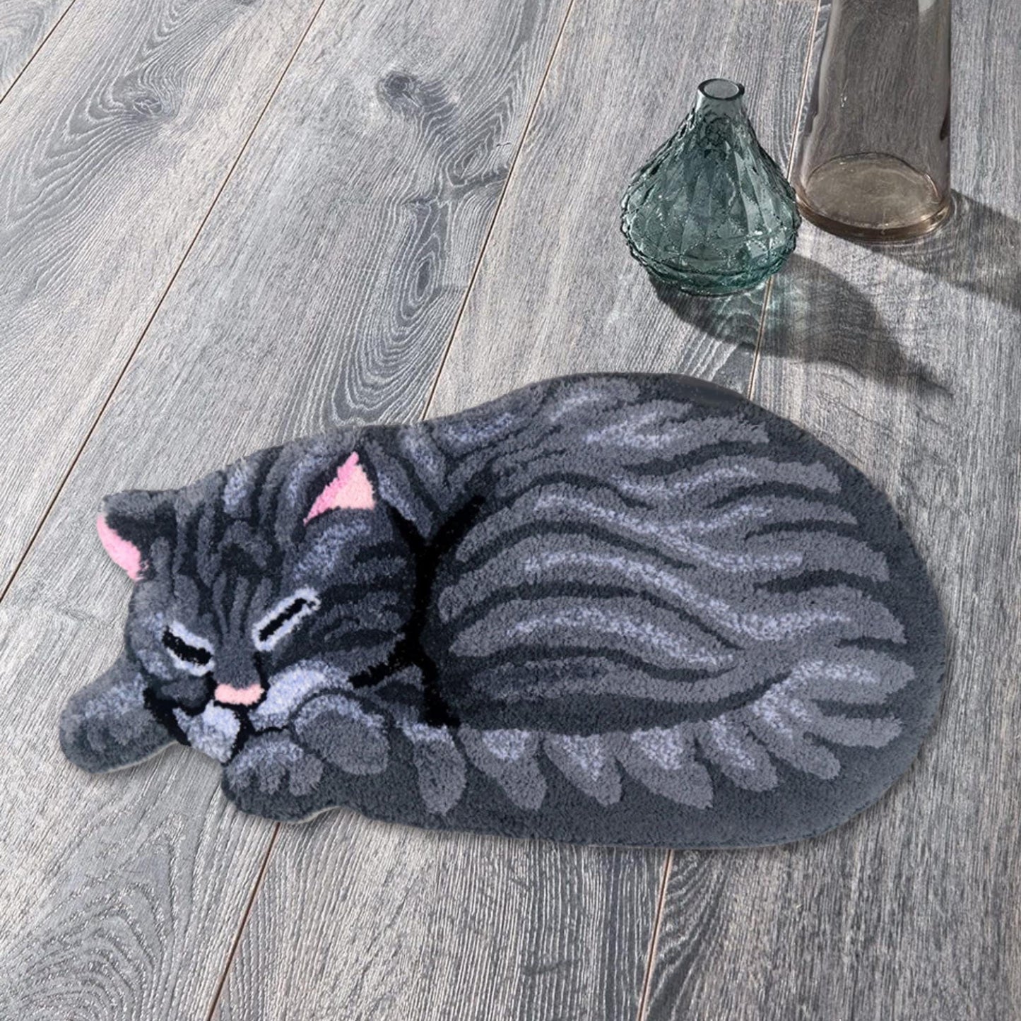 Cat Shape Rug for Children's Room Decoration Door Mat Gray Brown Living Room Bathroom Area Rug