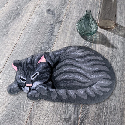 Cat Shape Rug for Children's Room Decoration Door Mat Gray Brown Living Room Bathroom Area Rug