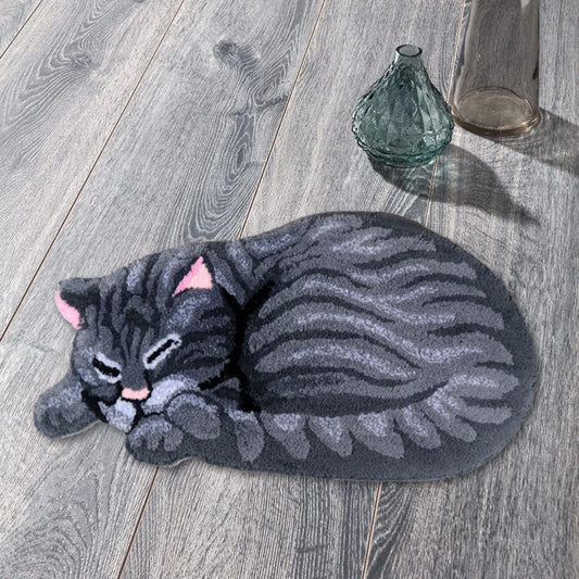 Cat Shape Rug for Children's Room Decoration Door Mat Gray Brown Living Room Bathroom Area Rug