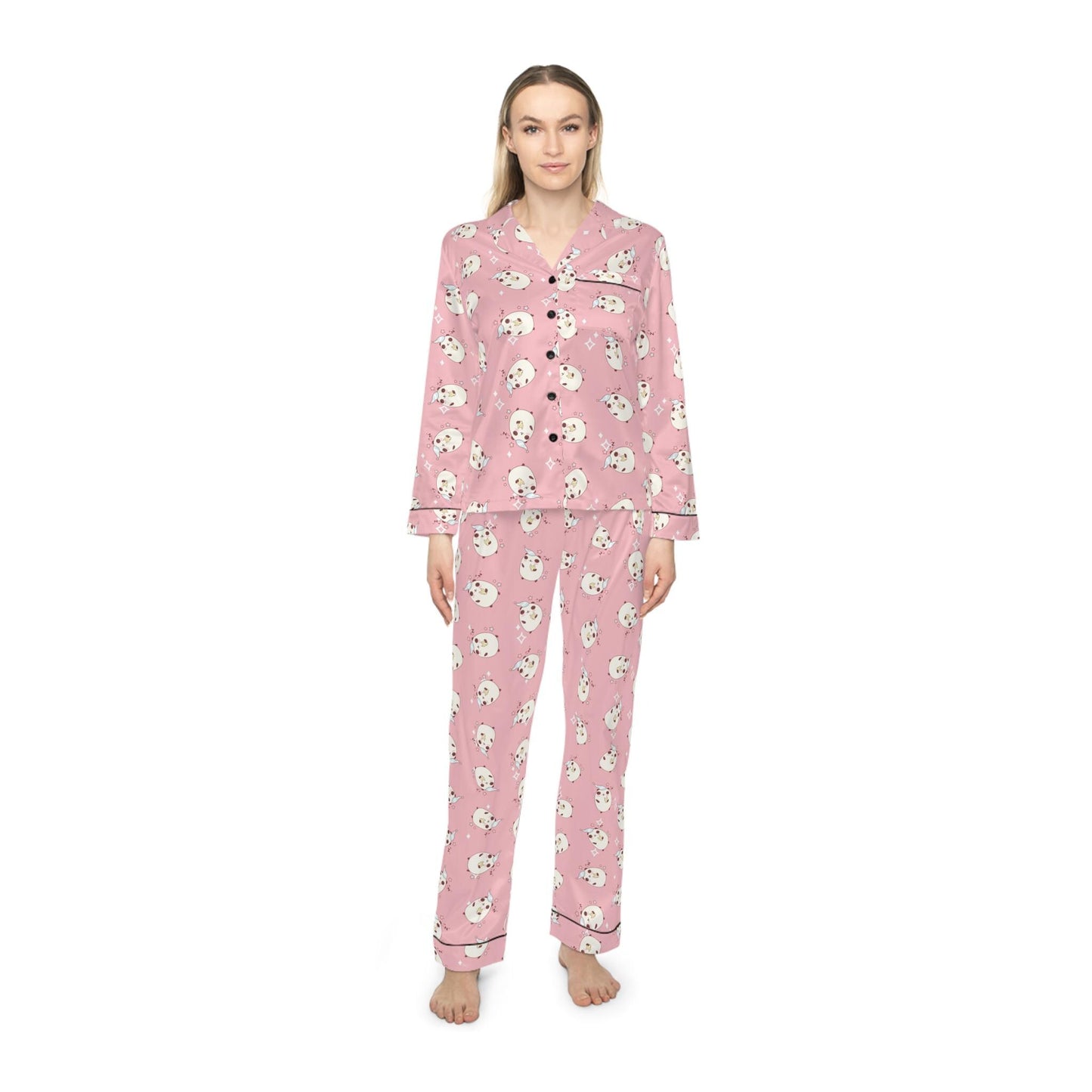 Kawaii Sleeping Bears Satin Pajama Set, Cute PJs for Women, Sleepwear Gift, Lounge Wear, Nightwear,