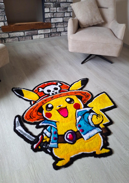Handmade Tufted Anime Rug: Pikachu & One Piece Design - Monkey D. Pikachu