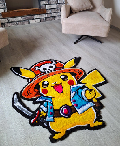 Handmade Tufted Anime Rug: Pikachu & One Piece Design - Monkey D. Pikachu