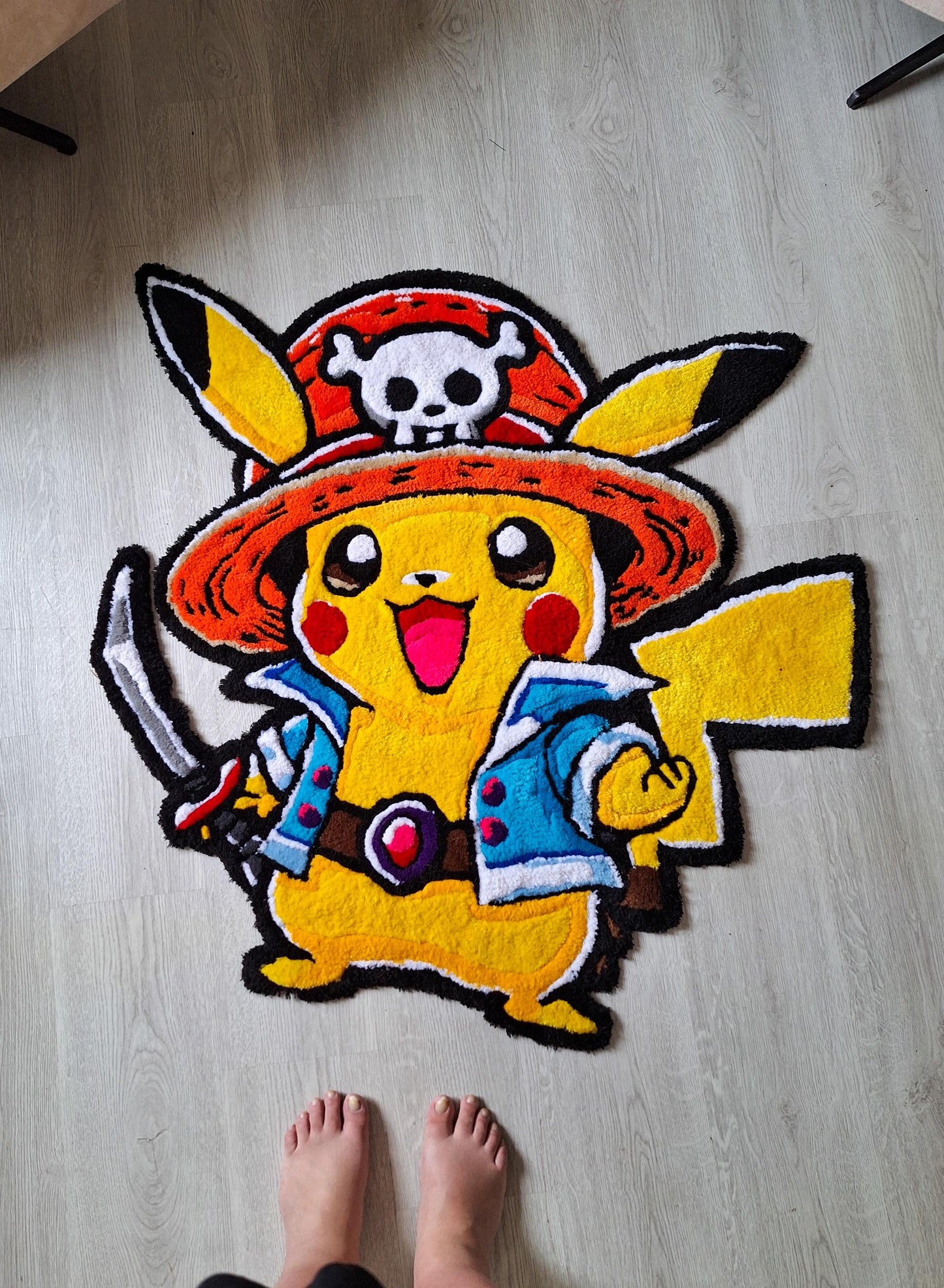 Handmade Tufted Anime Rug: Pikachu & One Piece Design - Monkey D. Pikachu