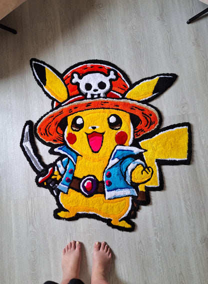 Handmade Tufted Anime Rug: Pikachu & One Piece Design - Monkey D. Pikachu