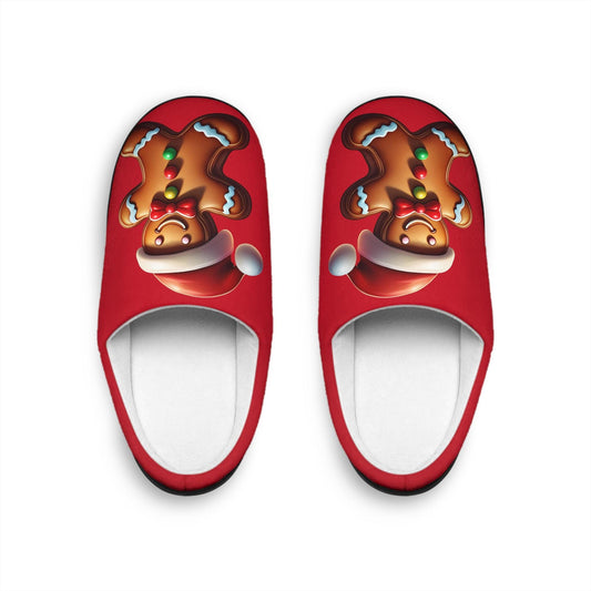 Women's Slippers Christmas Giftfor Her Red HouseSlipper with GingerbreadMan Design Holiday Indoor Shoes Cozy Footwear Santa Hat Slipper