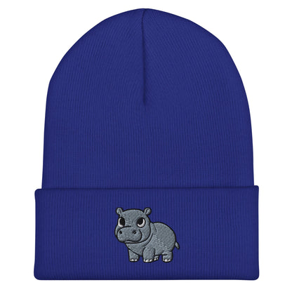 Pygmy Hippo Beanie, Handmade Cuffed Knit Unisex Slouchy Adult Winter Hat Cap Gift, Kawaii