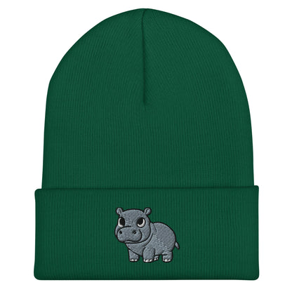 Pygmy Hippo Beanie, Handmade Cuffed Knit Unisex Slouchy Adult Winter Hat Cap Gift, Kawaii