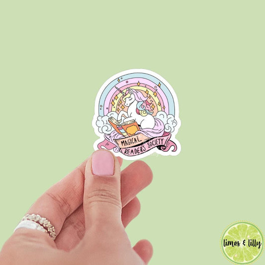 Magical Reader’s Society Unicorn Reading Vinyl Sticker | Book Stickers | Kindle Stickers | Bookish Stickers | Book Lover