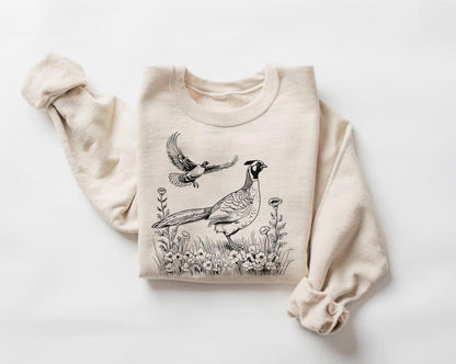Pheasant Wilderness Scene Sweatshirt, Wildlife Bird Sweater, Nature Crewneck, Game Bird Hunting Pullover, Pheasant Gifts
