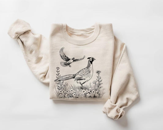 Pheasant Wilderness Scene Sweatshirt, Wildlife Bird Sweater, Nature Crewneck, Game Bird Hunting Pullover, Pheasant Gifts