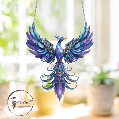 Majestic Phoenix Acrylic Window Hanging, Mystical Bird Suncatcher, Fantasy Boho Decor, Handmade Ornamental Gift, Celestial Home Accen