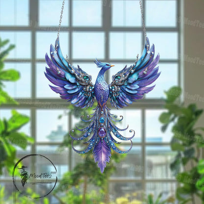 Majestic Phoenix Acrylic Window Hanging, Mystical Bird Suncatcher, Fantasy Boho Decor, Handmade Ornamental Gift, Celestial Home Accen
