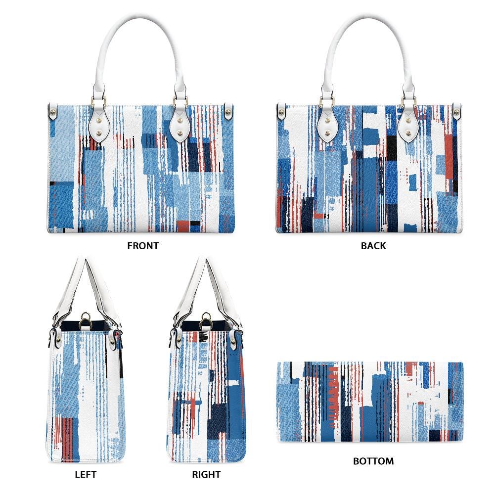 Ladies PU handbag With Blue Stripes, PU Handbag, Women's Shoulder Bag, Shoulder Bag, Ladies Work Bag, Elegant Handbag, Versatile Bag