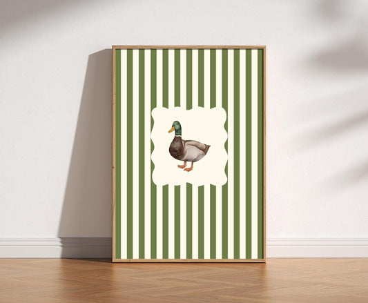 Vintage Duck Print: Striped Cottagecore Wall Art
