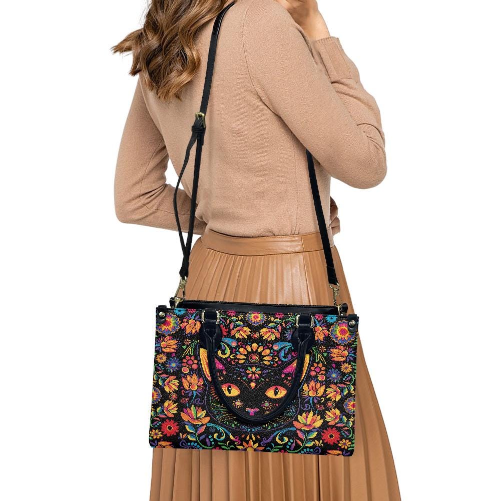 Ladies PU handbag With a Mystical Cat, PU Handbag, Women's Shoulder Bag, Shoulder Bag, Ladies Work Bag, Elegant Handbag, Versatile Bag