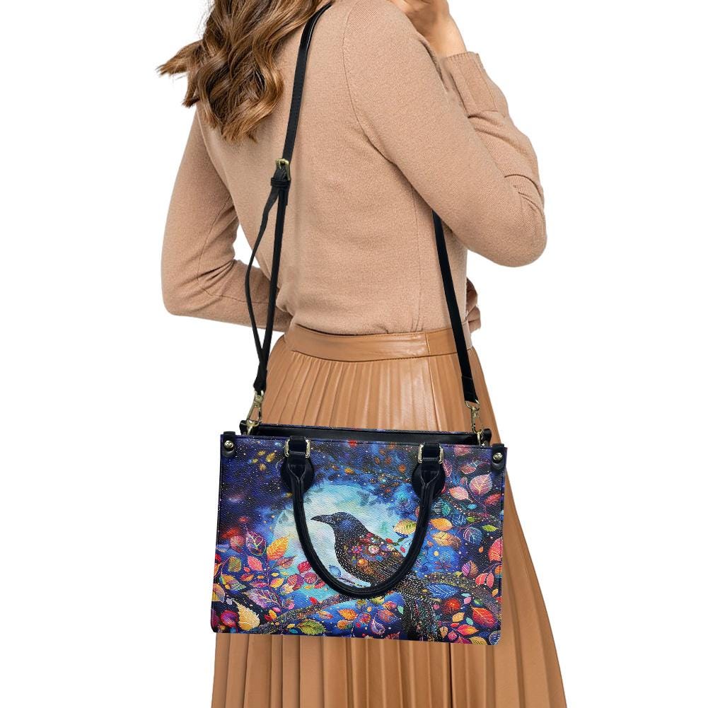 Ladies PU handbag With a Mystical Crow, PU Handbag, Women's Shoulder Bag, Shoulder Bag, Ladies Work Bag, Elegant Handbag, Versatile Bag