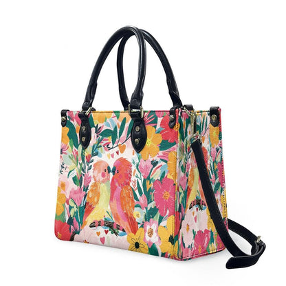 Ladies PU handbag With Colorful Parrots and Flowers, Women's Shoulder Bag, Shoulder Bag, Ladies Work Bag, Elegant Handbag, Versatile Bag