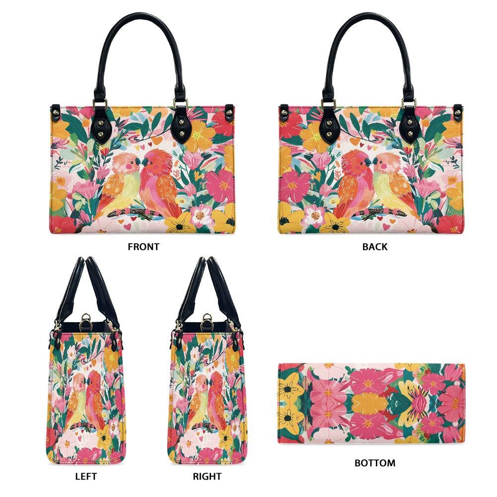 Ladies PU handbag With Colorful Parrots and Flowers, Women's Shoulder Bag, Shoulder Bag, Ladies Work Bag, Elegant Handbag, Versatile Bag