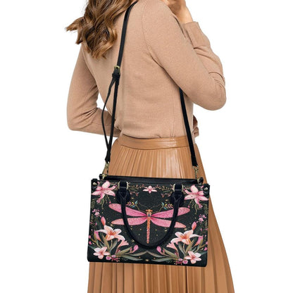 Ladies PU handbag With a Pink Dragonfly, Women's Shoulder Bag, Everyday handbag, Ladies Work Bag, Elegant Handbag, Versatile Bag