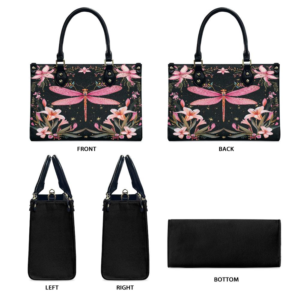 Ladies PU handbag With a Pink Dragonfly, Women's Shoulder Bag, Everyday handbag, Ladies Work Bag, Elegant Handbag, Versatile Bag