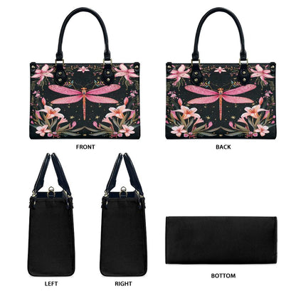 Ladies PU handbag With a Pink Dragonfly, Women's Shoulder Bag, Everyday handbag, Ladies Work Bag, Elegant Handbag, Versatile Bag