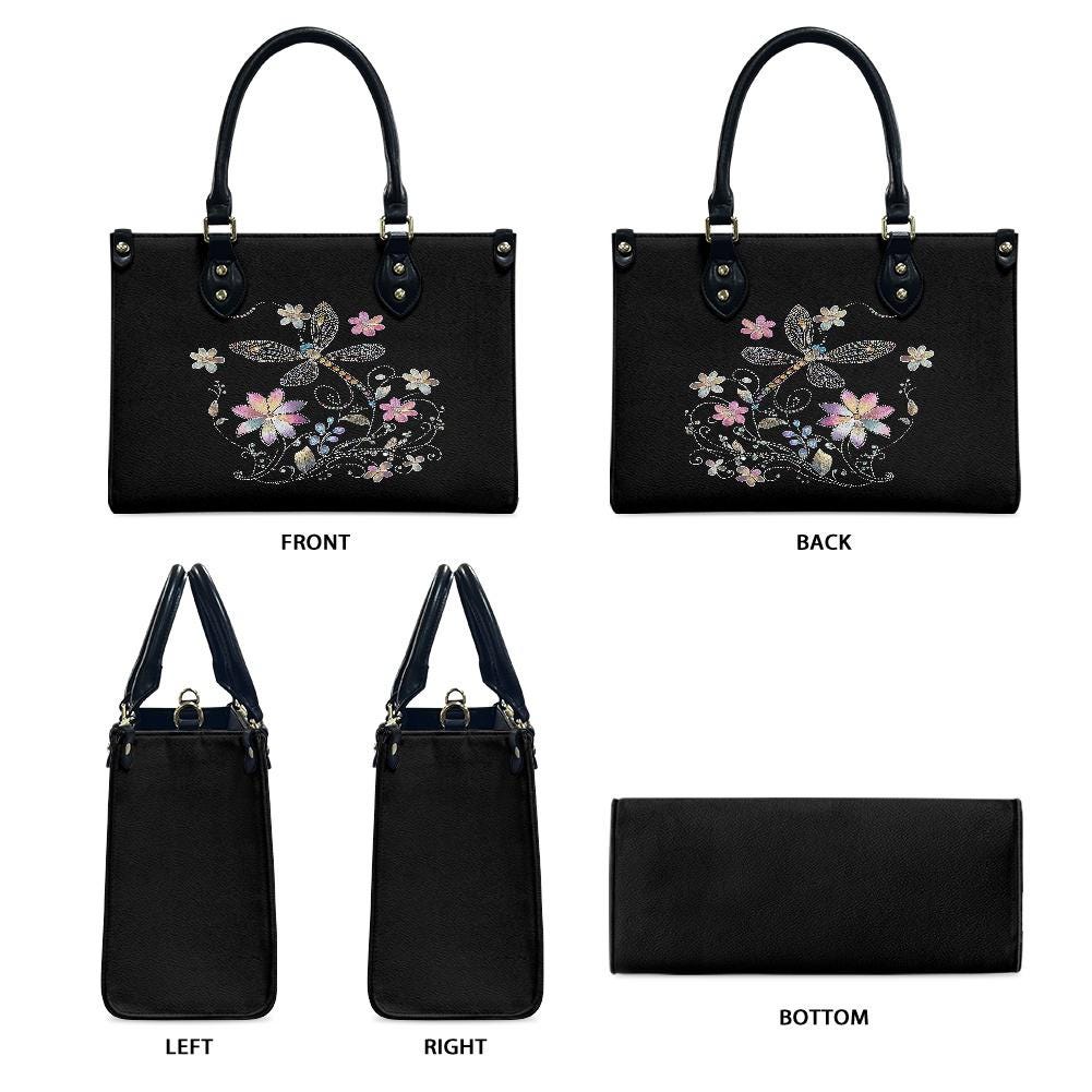 Ladies PU handbag With Colorful Flowers and a Dragonfly,Women's Shoulder Bag,Everyday handbag, Ladies Work Bag,Elegant Handbag,Versatile Bag