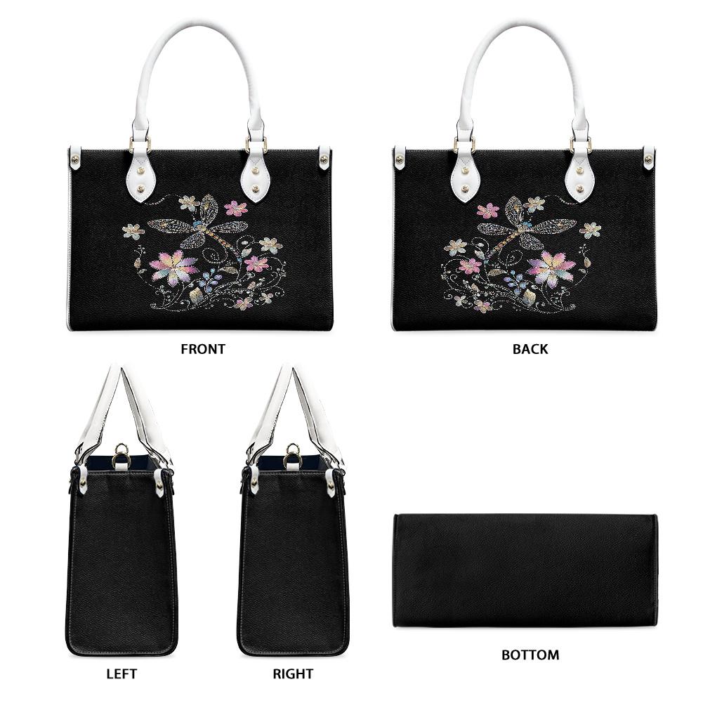 Ladies PU handbag With Colorful Flowers and a Dragonfly,Women's Shoulder Bag,Everyday handbag, Ladies Work Bag,Elegant Handbag,Versatile Bag