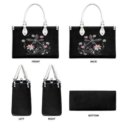 Ladies PU handbag With Colorful Flowers and a Dragonfly,Women's Shoulder Bag,Everyday handbag, Ladies Work Bag,Elegant Handbag,Versatile Bag