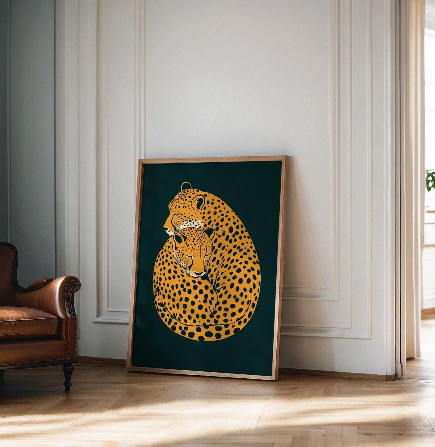Cheetah Print, Emerald Green Leopard Print, Dopamine Decor, Retro Poster, Green Leopard Print, Jungle Poster, Funky Wall Art, Apartment Art