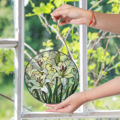 Stained Glass Lily Suncatcher Elegant White Lily Design Gift for Nature Lovers