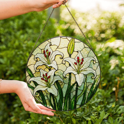 Stained Glass Lily Suncatcher Elegant White Lily Design Gift for Nature Lovers